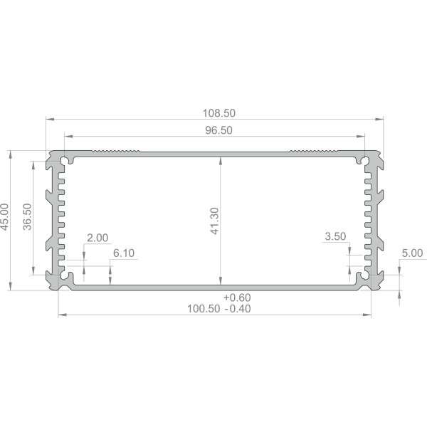 E-Case C extruded aluminium enclosure dimensions