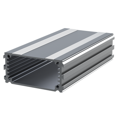 The E-Case A is an extruded aluminium enclosure box section designed to fit a 55mm wide PCB. The maximum height of components on a board is 18.6mm. In cut lengths of 40mm, 80mm or 120mm