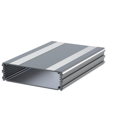 The E-Case B is an extruded aluminium enclosure box section designed to fit a 100mm wide PCB. The maximum height of components on a board is 18.6mm. In cut lengths of 80mm, 160mm or 220mm